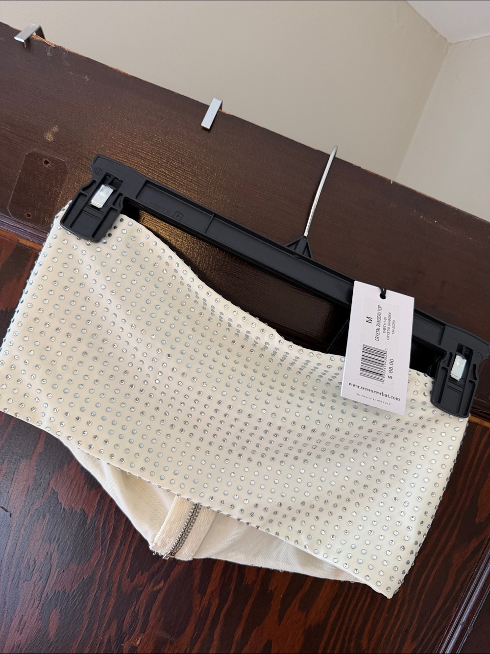 WeWoreWhat Cream Crystal-Embellished Strapless Crop Top